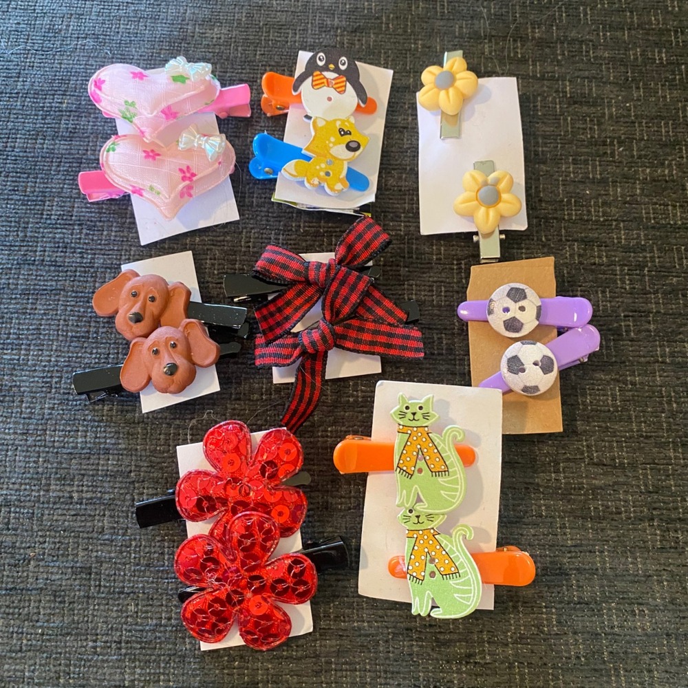 Handmade Hair Clips Girls Multicolor Excellent Animal Flower Bow Soccer 16pc
